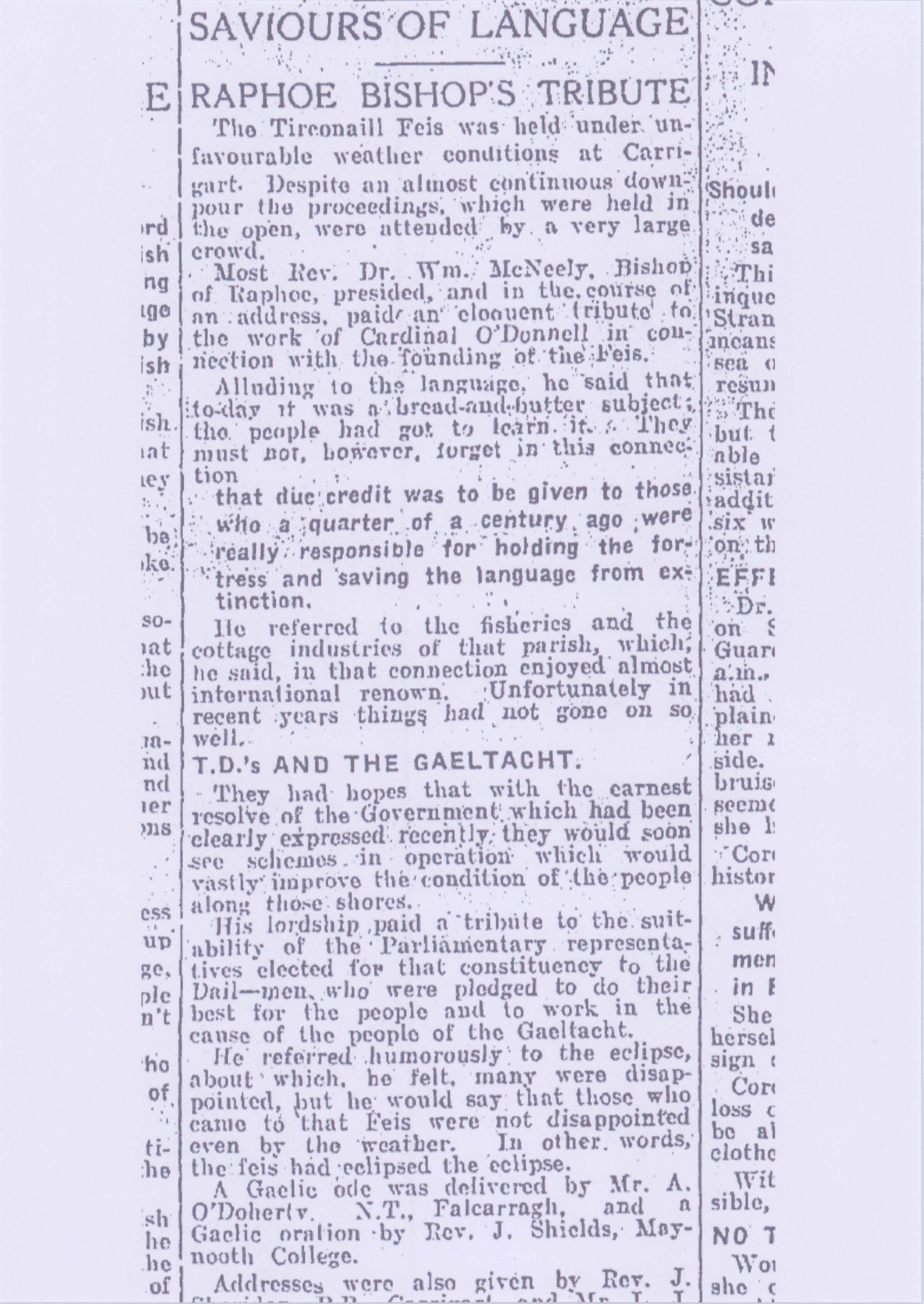 Fótachóip d’alt i nuachtán ag déanamh cur síos ar Fheis Thír Chonaill 1927