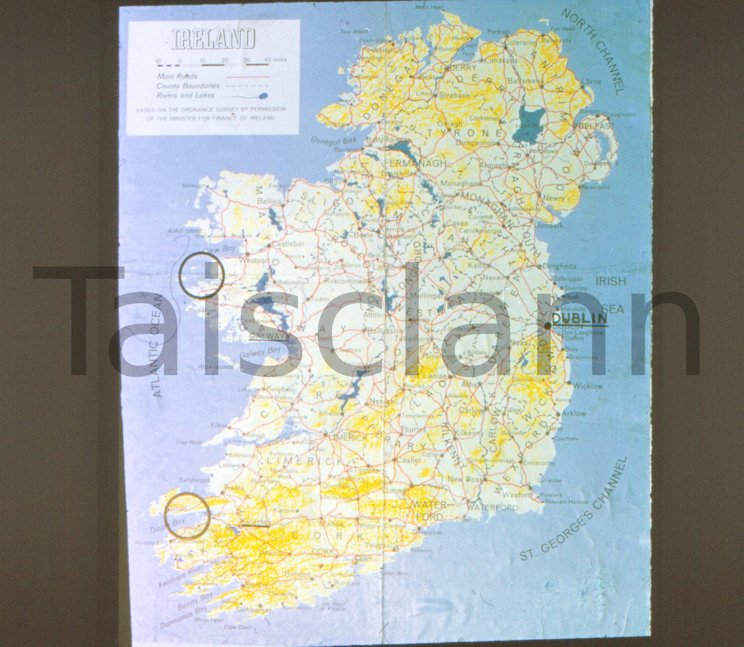 Image of a map of Ireland - note the marked areas.