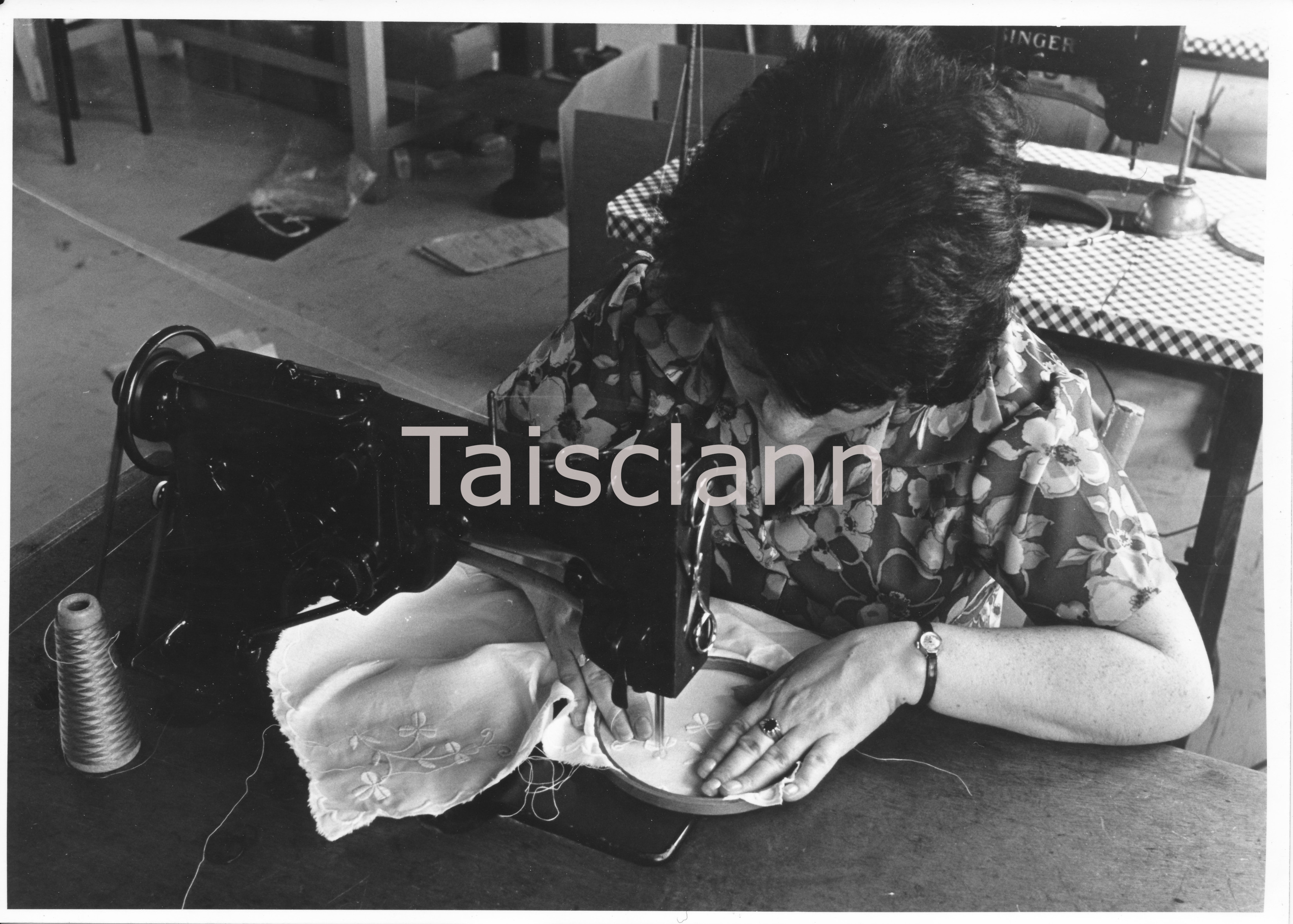 Teresa in her workshop making lace.