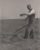 A man cutting grass with a scythe
